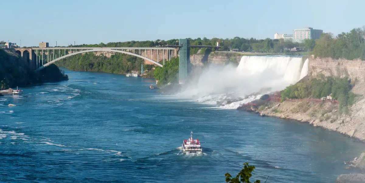 Rainbow Bridge spanning the Niagara River gorge near American Falls on a Niagara Falls tour from NYC, New York