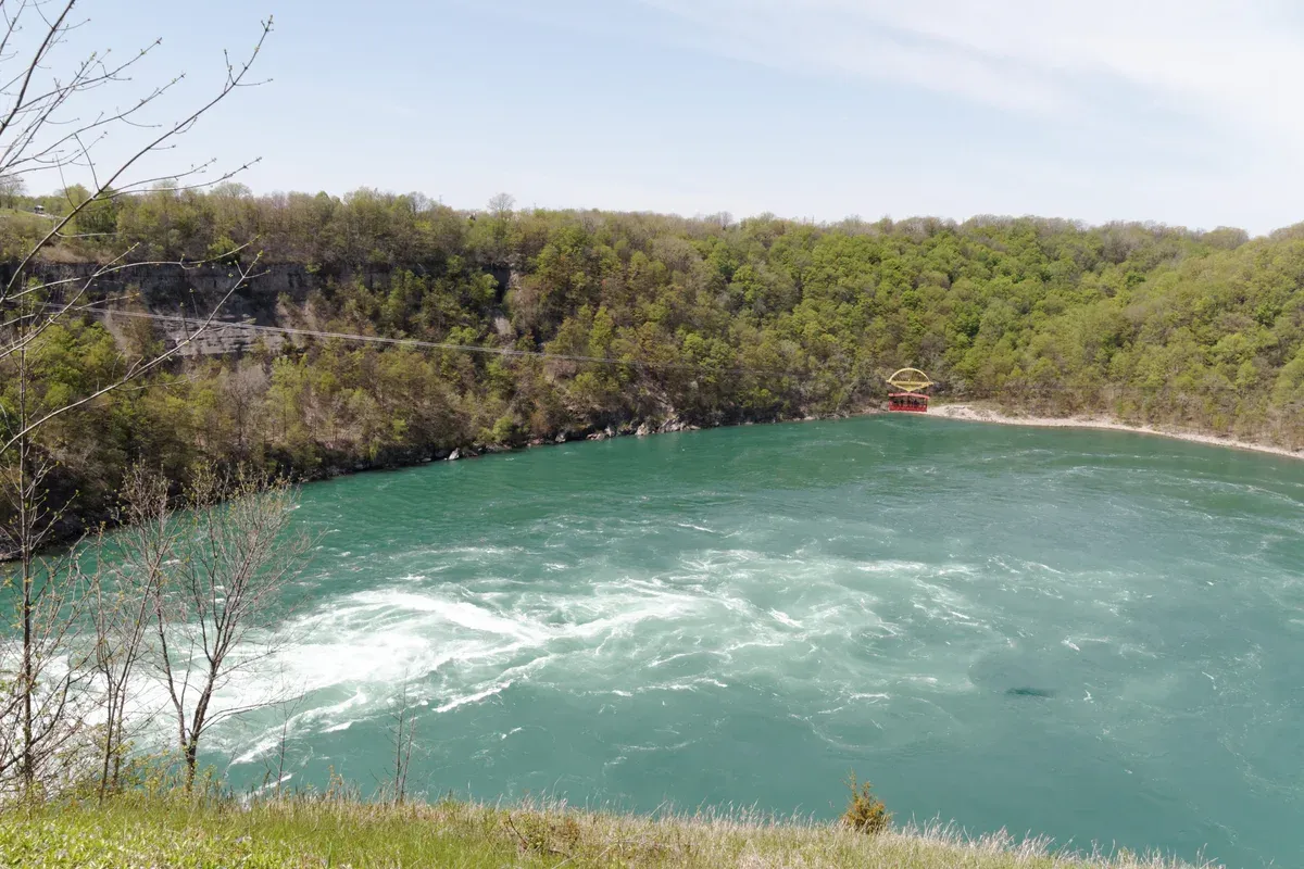 The Niagara Whirlpool and Aero Car seen from Whirlpool State Park on a Niagara Falls tour from NYC, New York